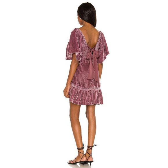 Free People Easy To Love Mini Dress in Dried Currant Small Womens Velvet Babydol - Picture 9 of 12